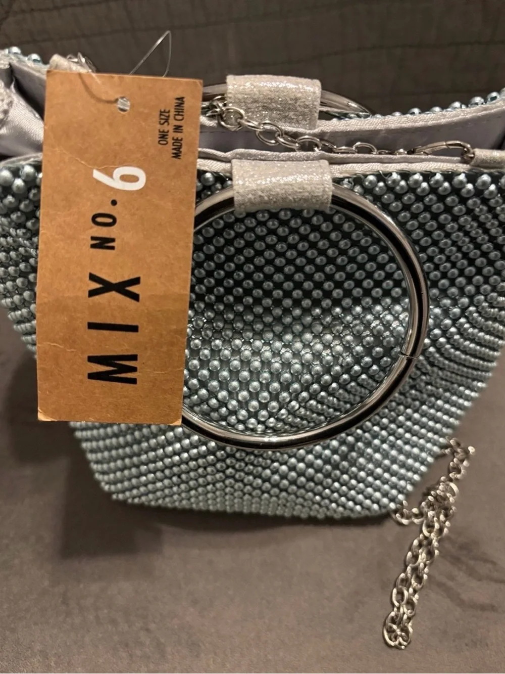 Mix No. 6 Pale Blue Beaded Ring-Handle Wristlet